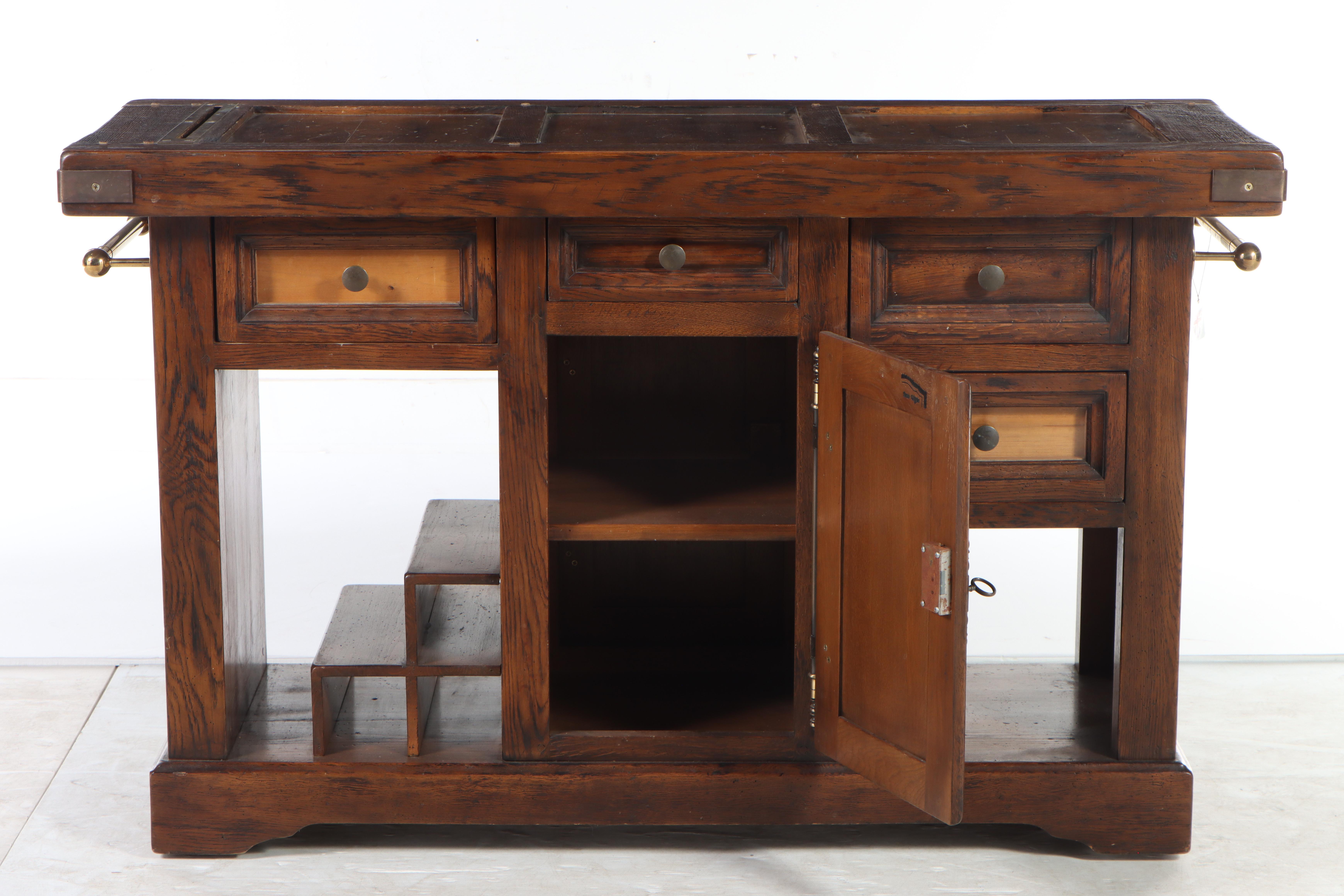 Jean Utges BrassMounted Oak Rolling Kitchen Island EBTH