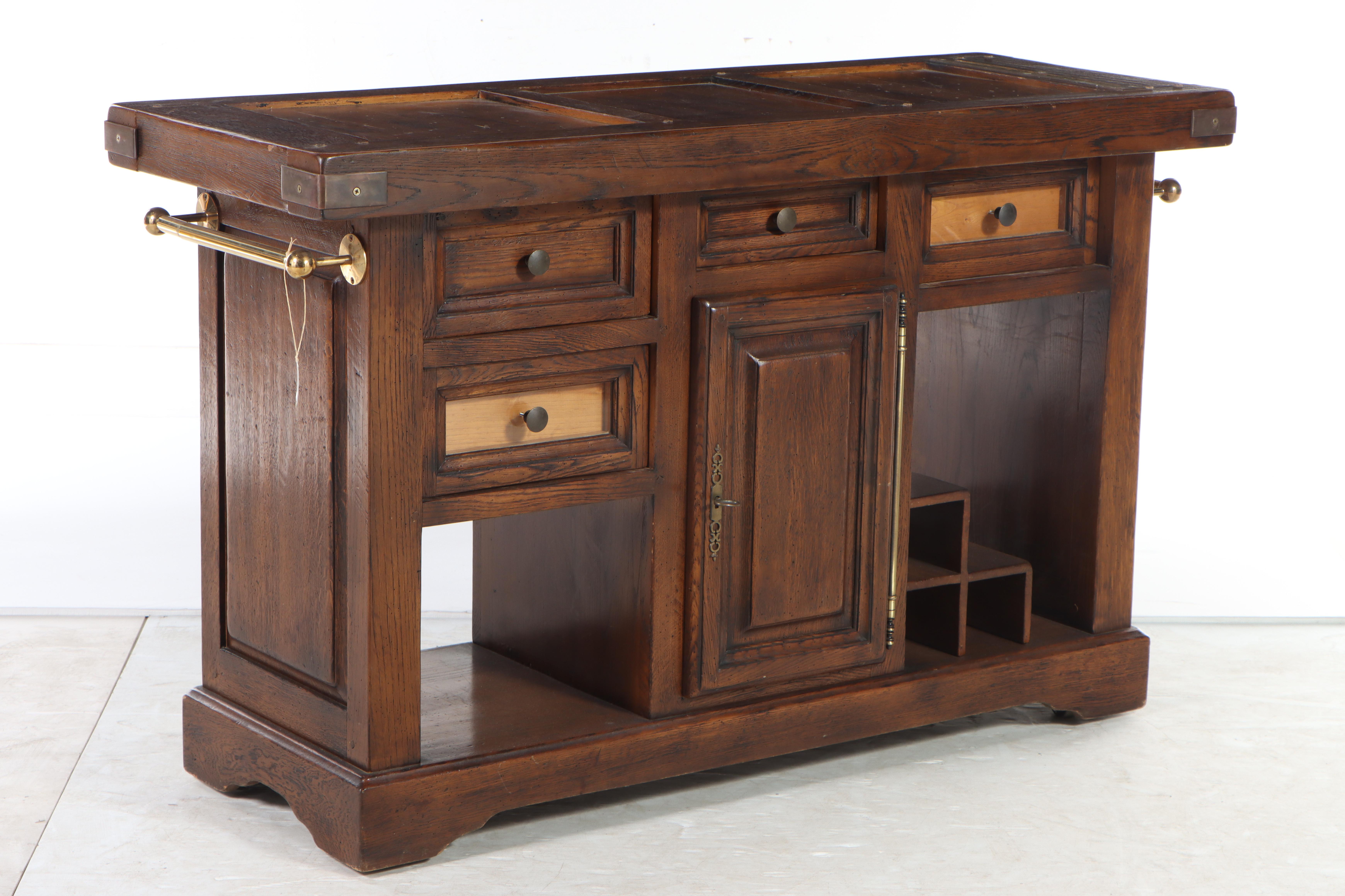 Jean Utges BrassMounted Oak Rolling Kitchen Island EBTH