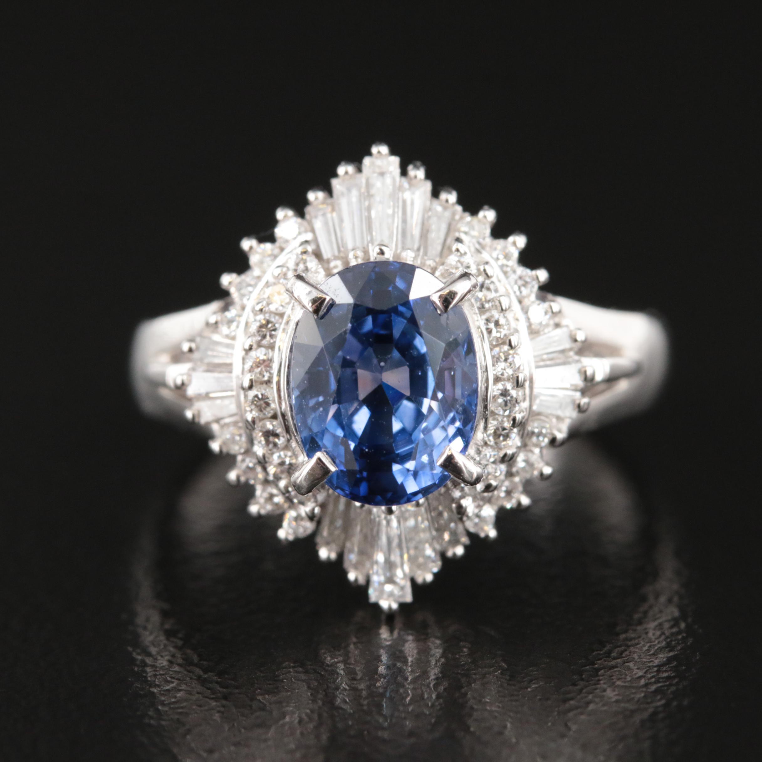 Platinum 2.31 CT Ceylon Color Change Sapphire and Diamond Ring with GIA ...