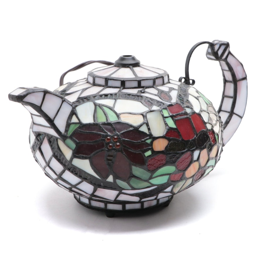 Slag Glass Teapot Accent Lamp, Contemporary