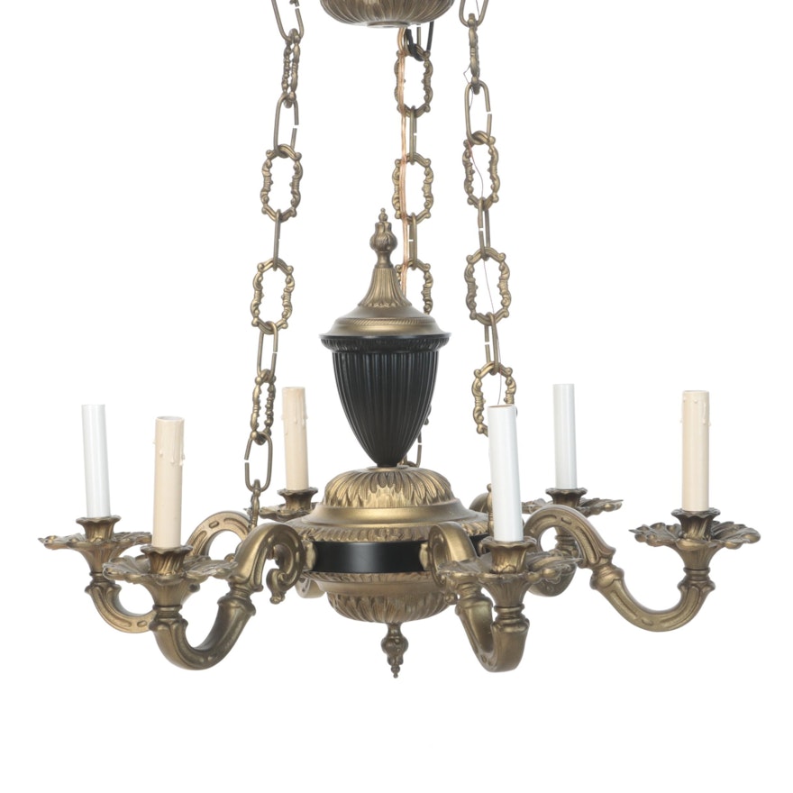 French Neoclassical Style Cast Metal Six-Arm Chandelier