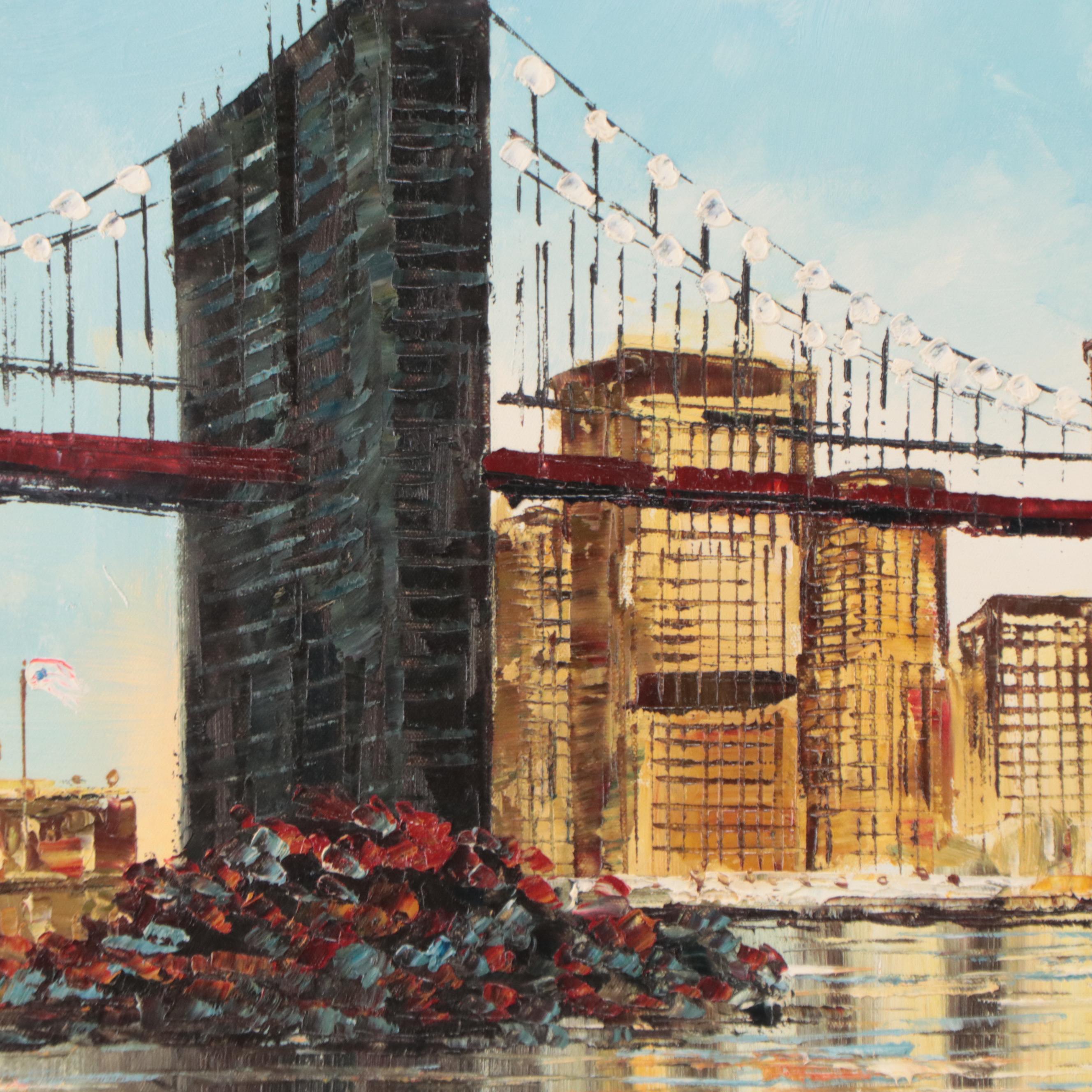 Preston New York City Skyline Oil Painting, Late 20th Century EBTH