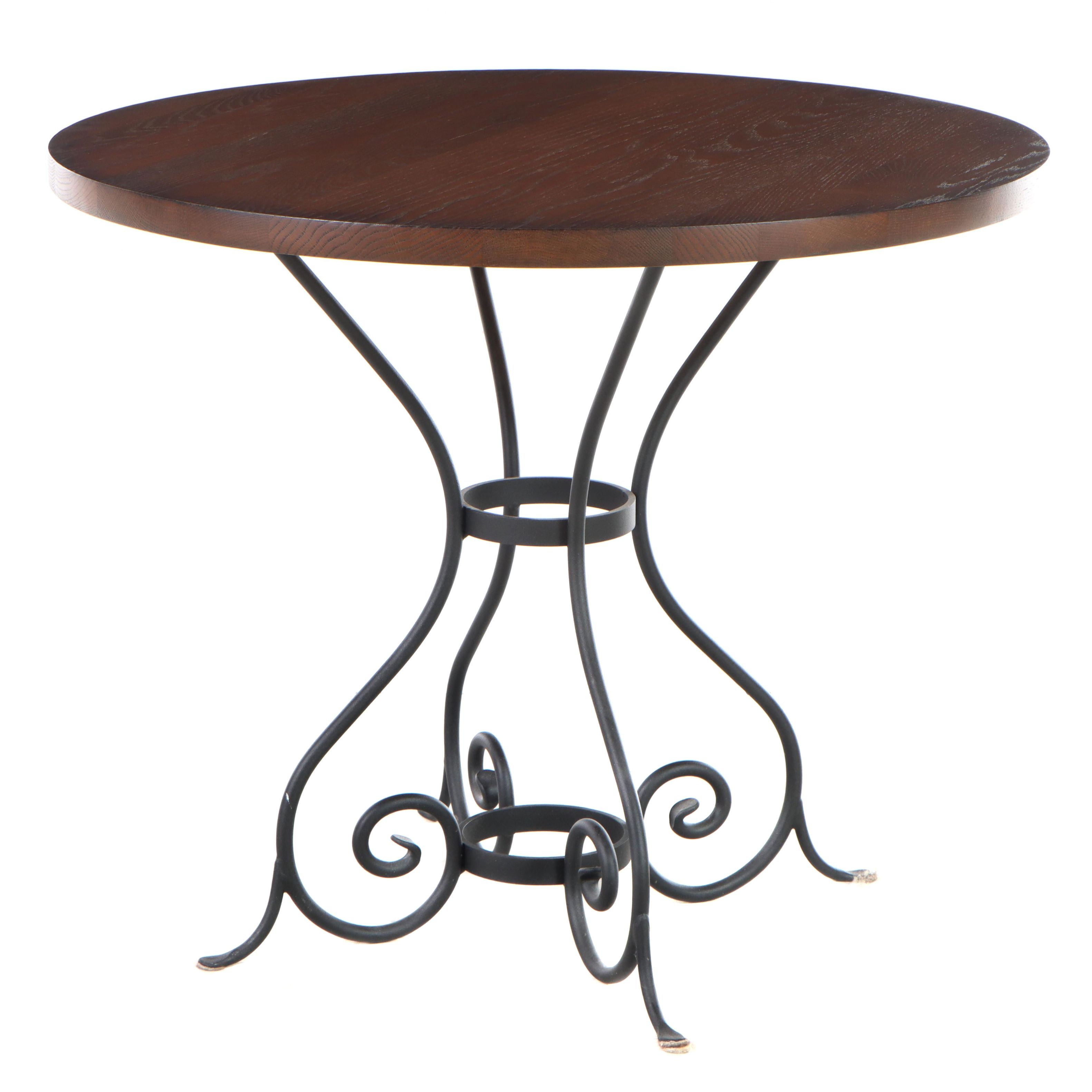 Oak and Wrought Iron Bistro Table EBTH