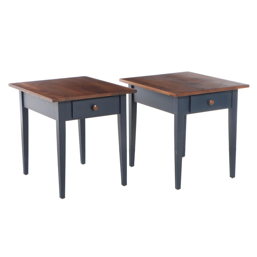 Pair of Nichols & Stone Painted Wood and Maple Top Single-Drawer End Tables