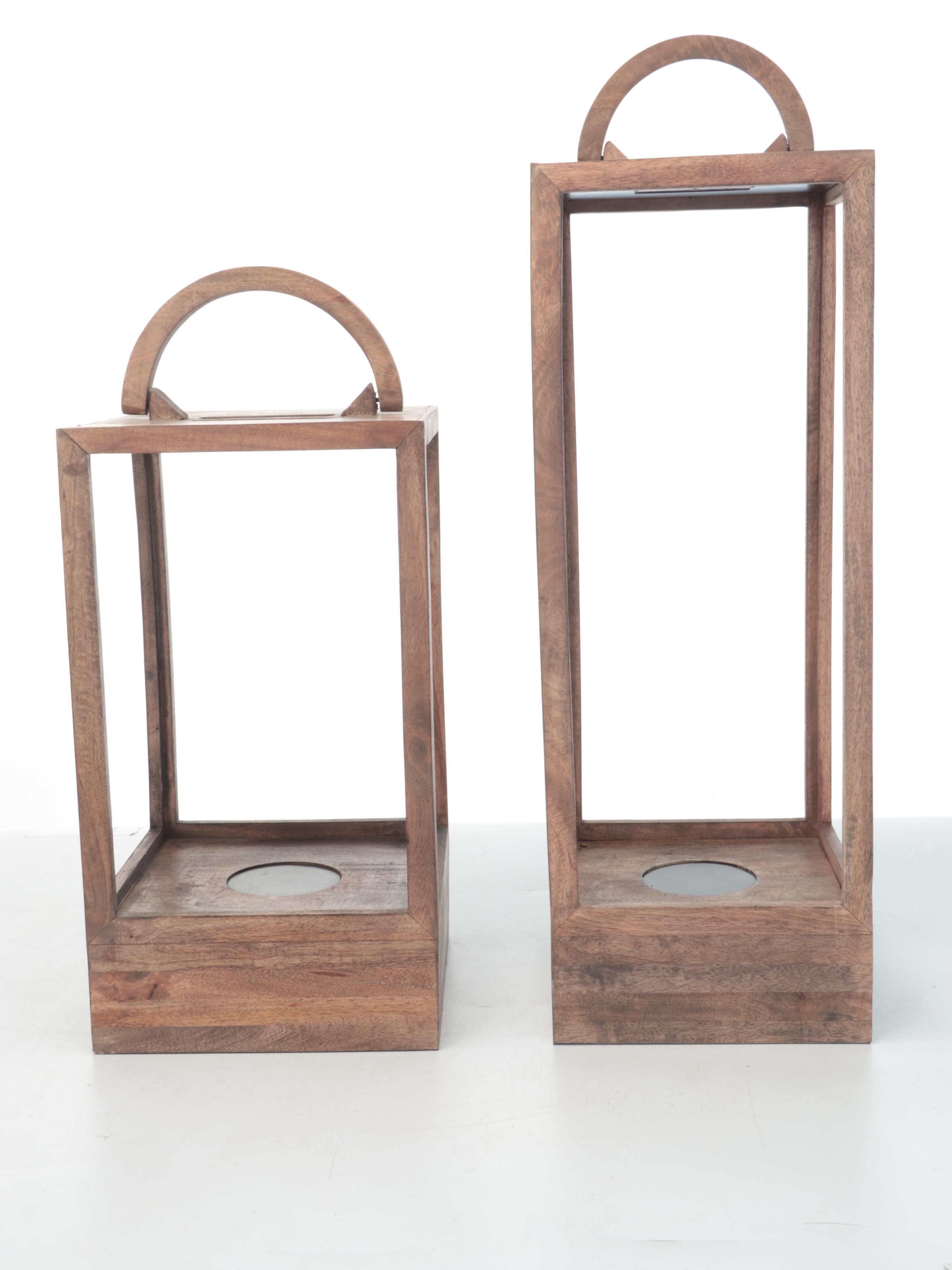 WilliamsSonoma Wooden Lanterns with L& L Electric Candles EBTH