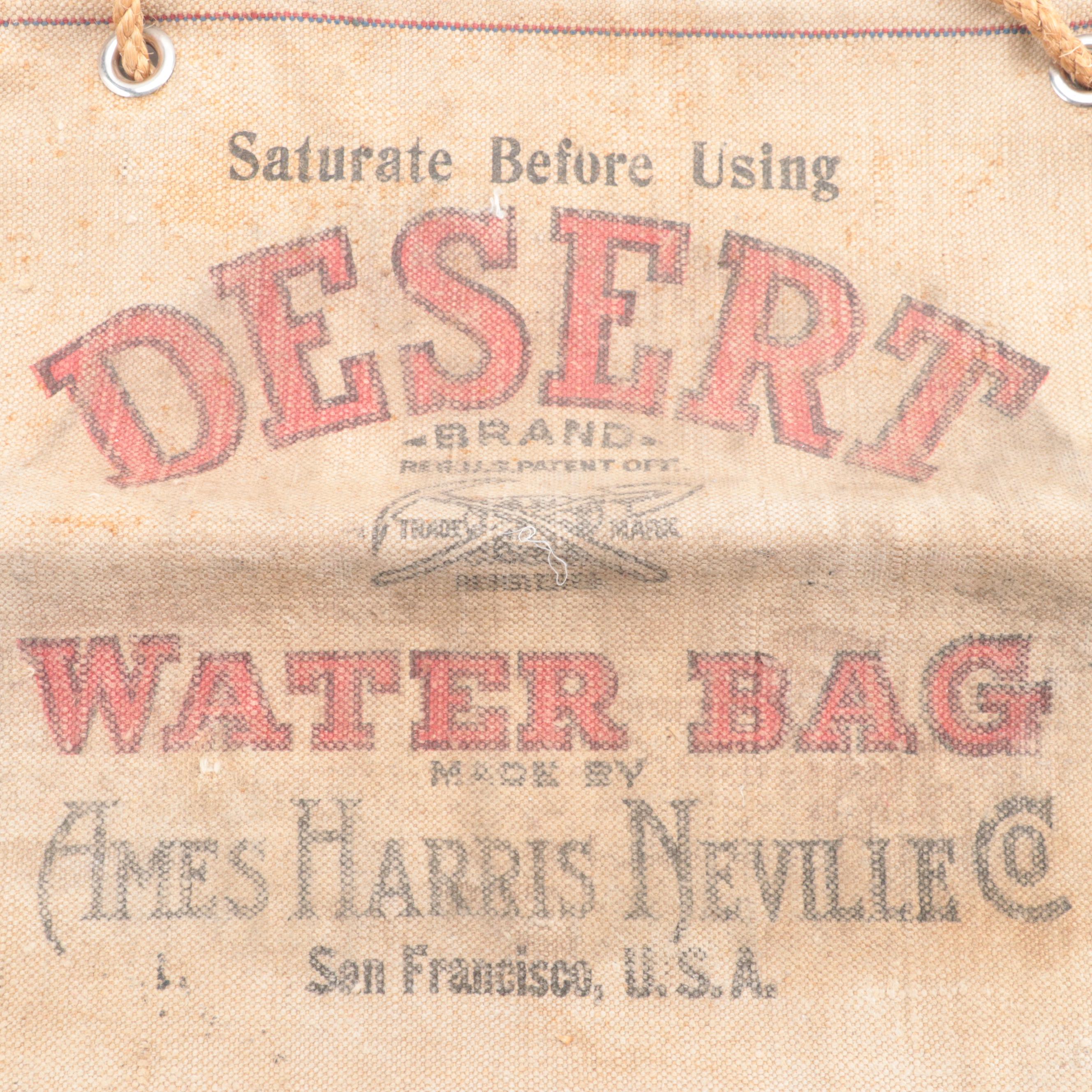 Ames Harris Neville Co. Desert Canvas Water Bag, Early 20th Century EBTH
