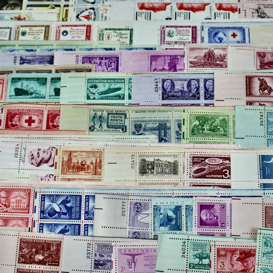 Ninety-Two U.S. Postage Stamp Sheets, 1940s to 1960s