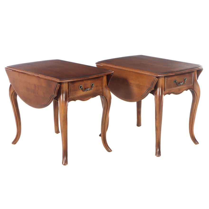 Ethan Allen "Country French Collection" Drop Leaf Fruitwood-Stained Side Tables