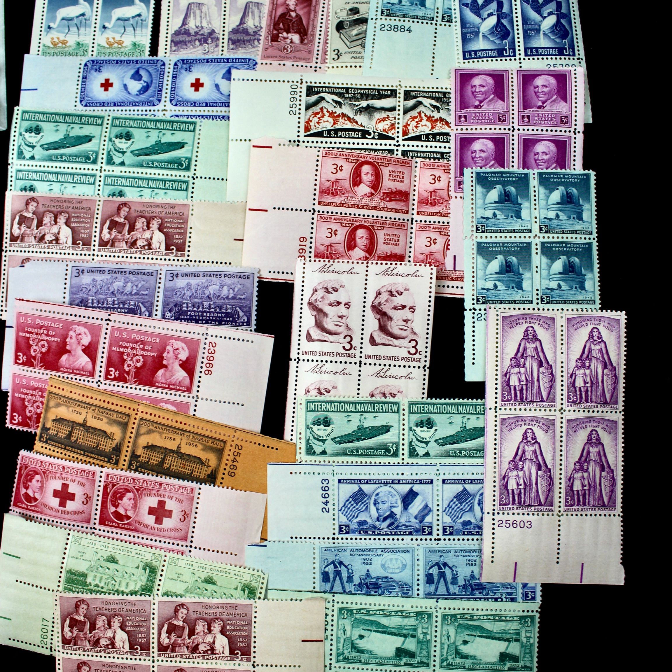 1,250 U.S. 3Cent Postage Stamp Plate Blocks, 1940s1950s EBTH
