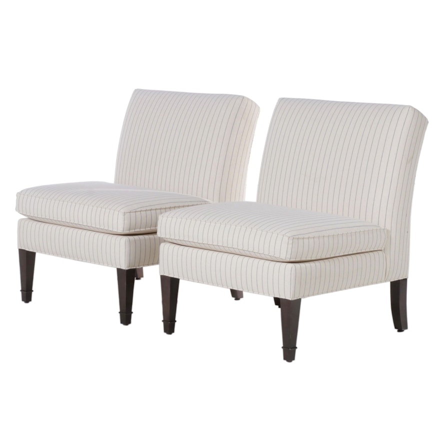 Pair of Ethan Allen "Baldwin" Ticking Stripe Slipper Lounge Chairs