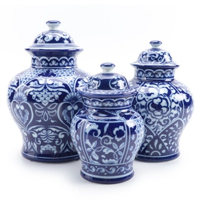 Chinese Blue and White Porcelain Temple Jars