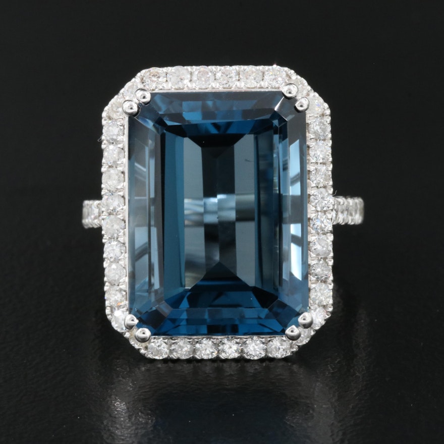 14K 21.18 CT London Blue Topaz and 1.06 CTW Diamond Ring