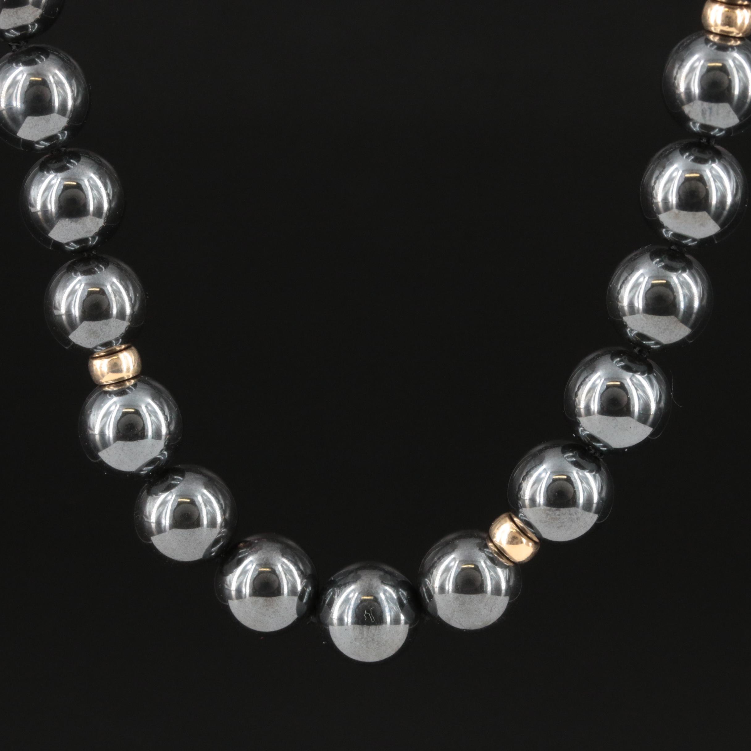 14K Hematite Bead Necklace EBTH