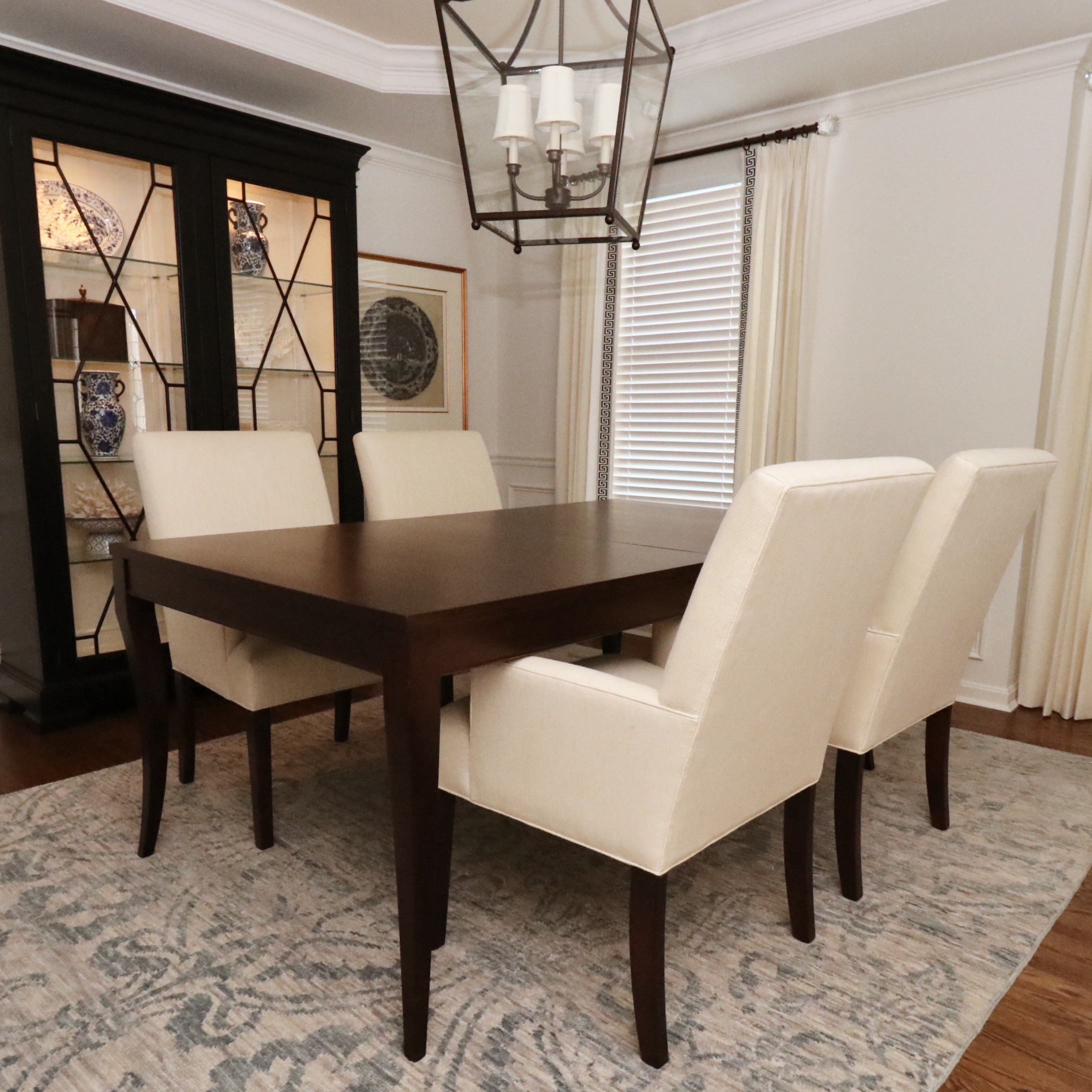 Ethan Allen "Barrymore" Exotic Wood Finish Dining Table and "Thomas