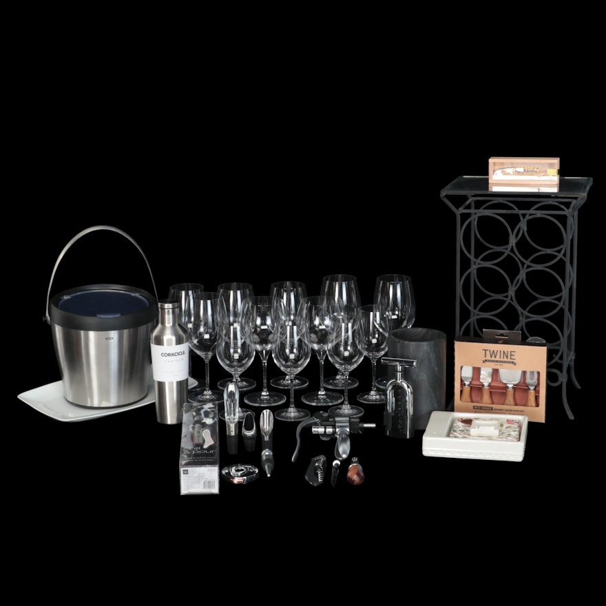 Riedel Crystal  Wine Glasses with Ice Bucket and Other Bar Tools