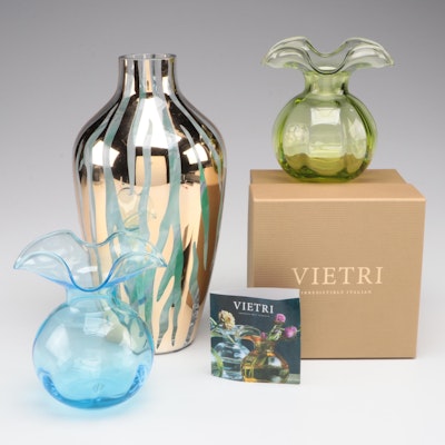 Vietri Optic Mold Blown Glass Vases with Mikasa Gold Zebra Glass Vase