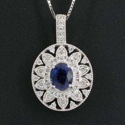 Platinum 1.64 CT Ceylon Sapphire and Diamond Pendant Necklace with GIA Report
