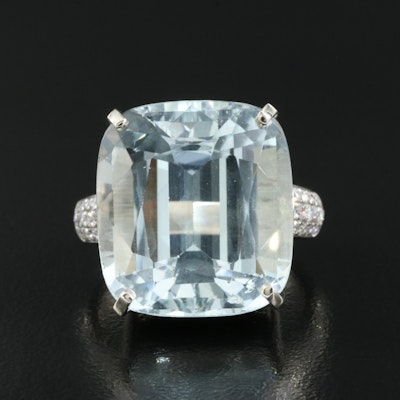 14K 23.60 CT Aquamarine and Diamond Ring