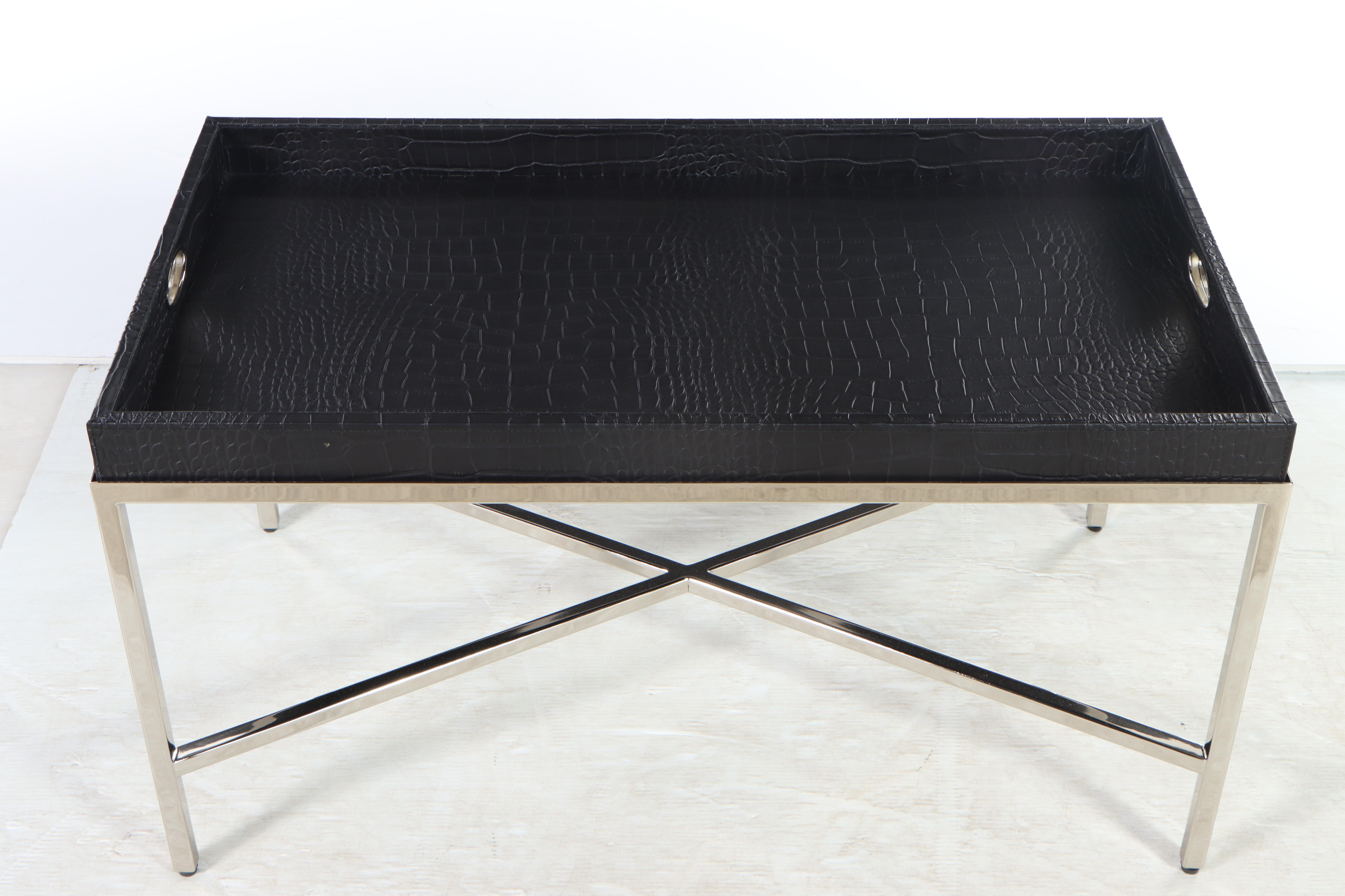 Ethan Allen Faux Alligator and Chrome TrayTop Cocktail Table EBTH