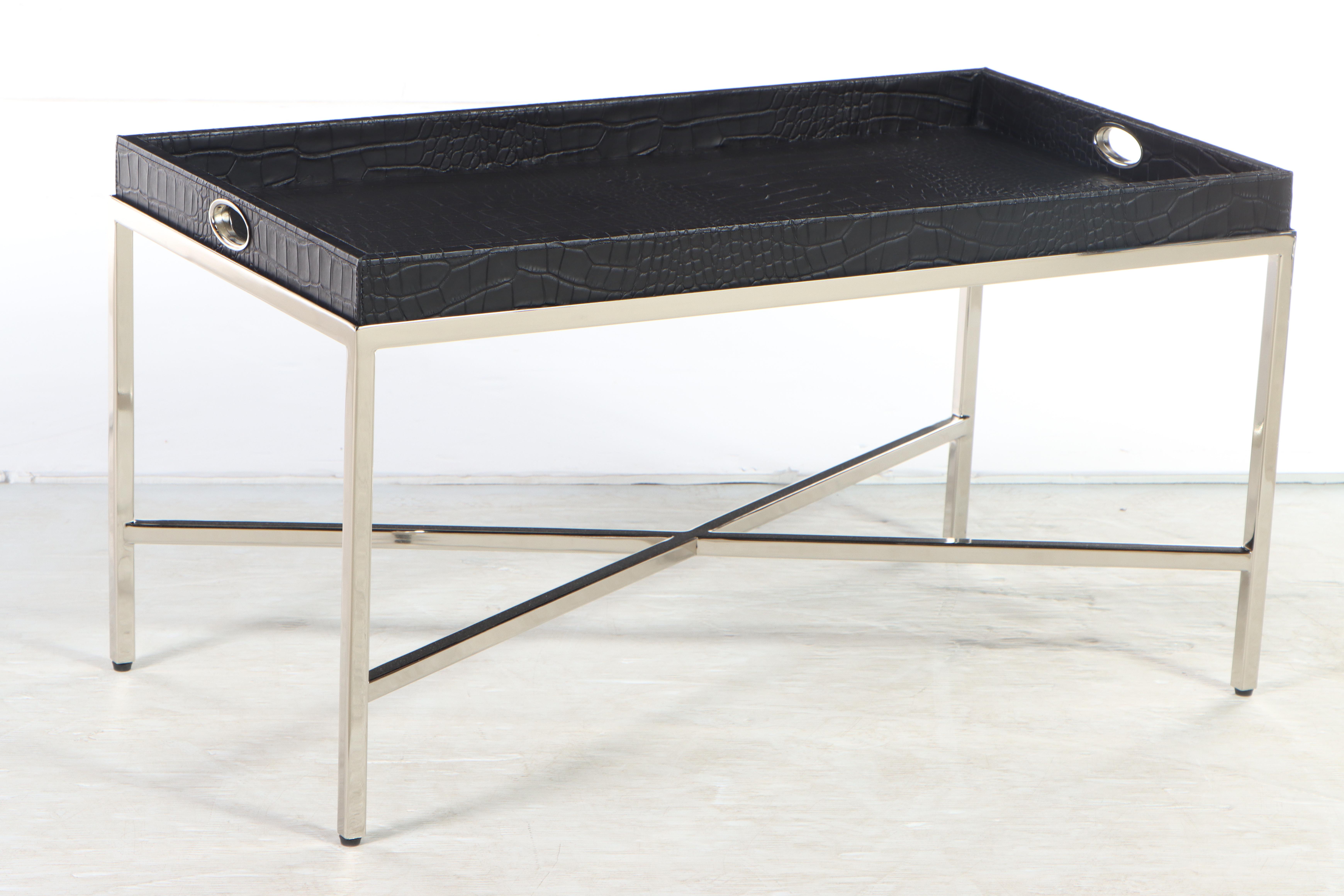 Ethan Allen Faux Alligator and Chrome TrayTop Cocktail Table EBTH