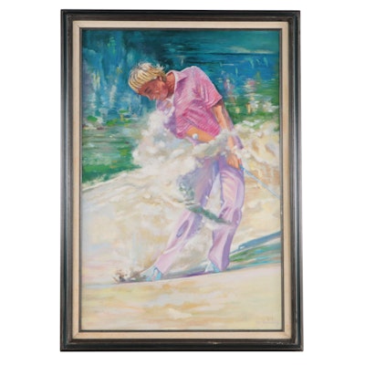 Ron Balaban Oil Painting of a Golfer, Late 20th Century