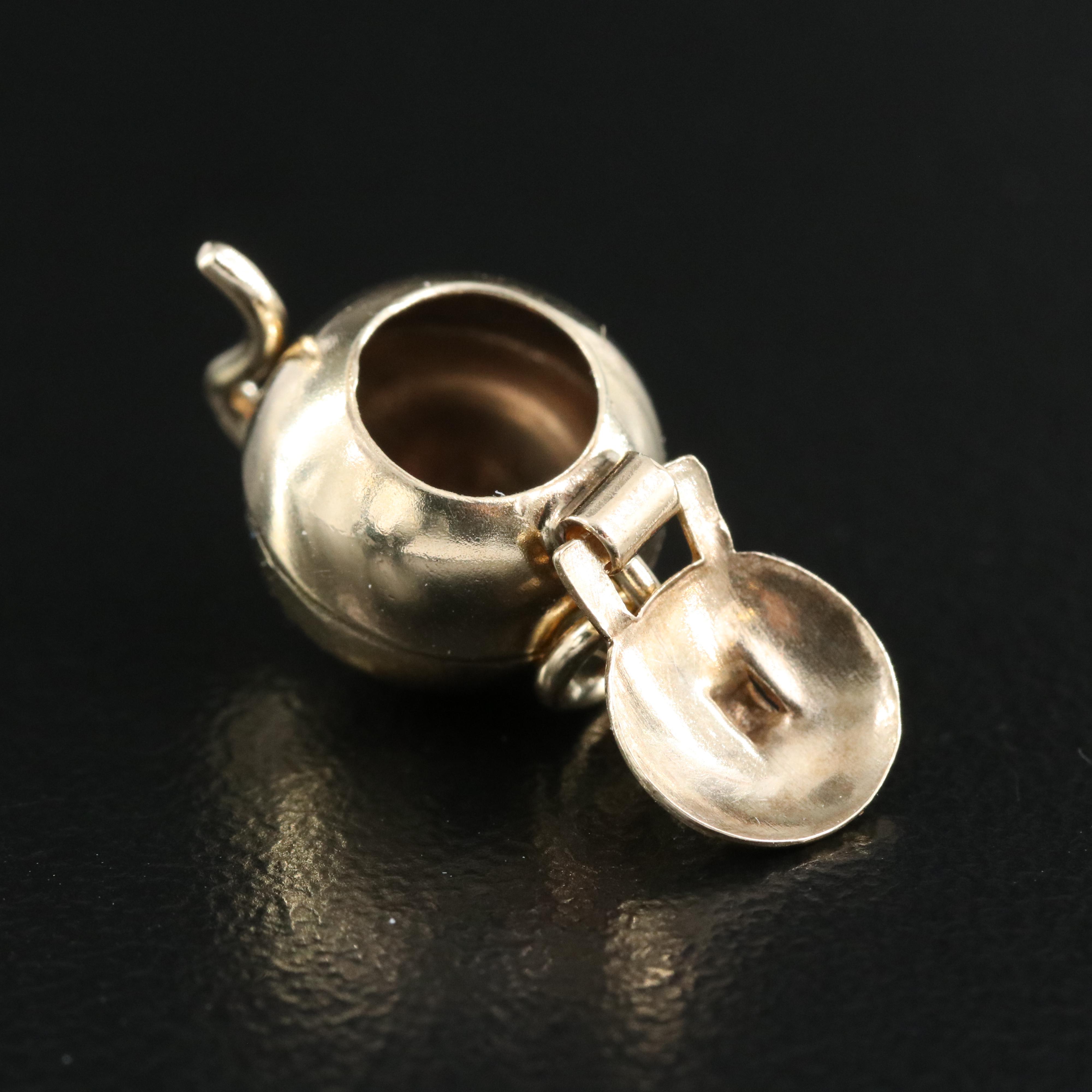10K Tea Kettle Charm with Articulating Lid EBTH