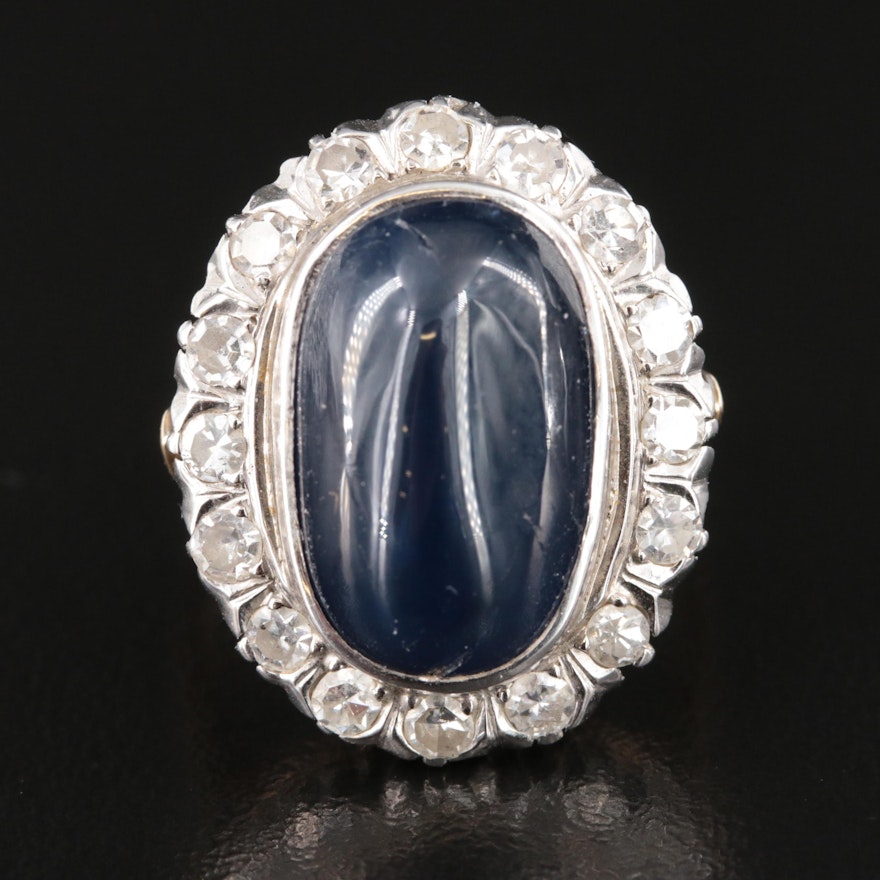 Vinatge 14K Sapphire and Diamond Ring with Palladium Head