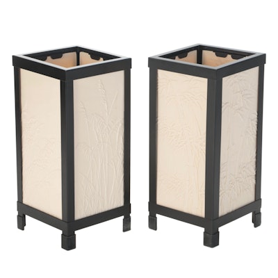 Pair of Contemporary Lithophane Type Lamps with Bamboo and Grass Panels