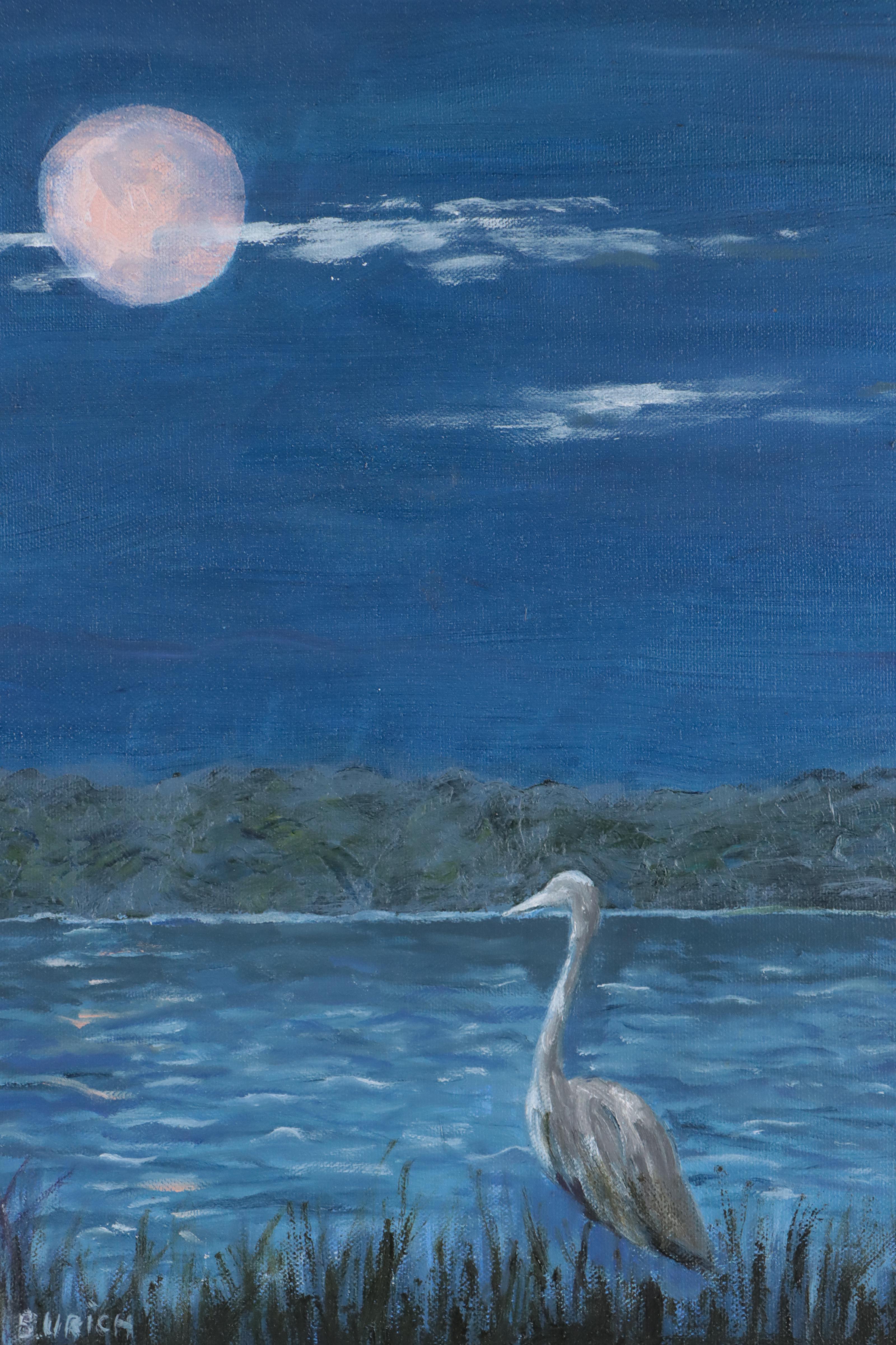 Oil Painting "Night Swan," Late 20th Century EBTH