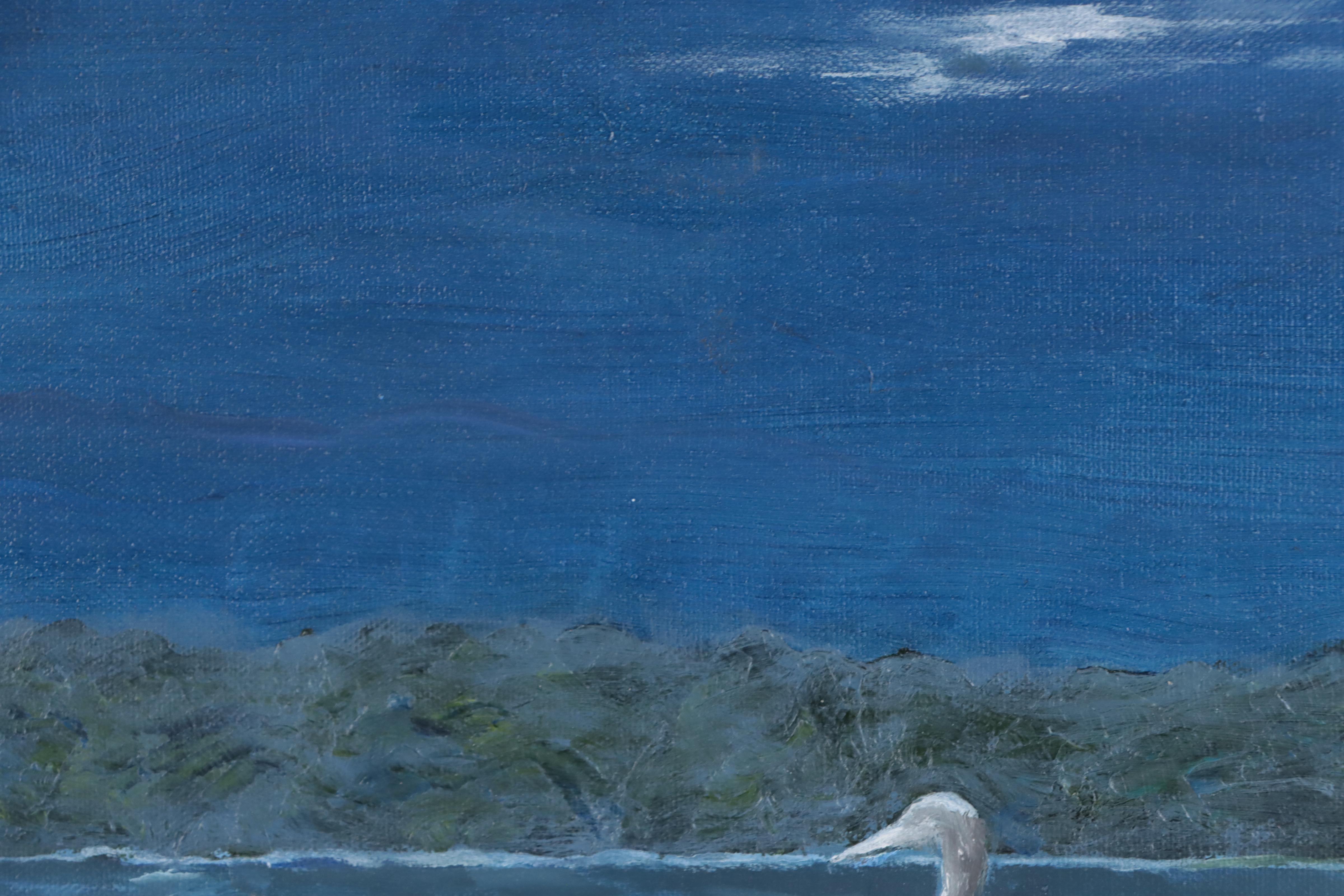 Oil Painting "Night Swan," Late 20th Century EBTH