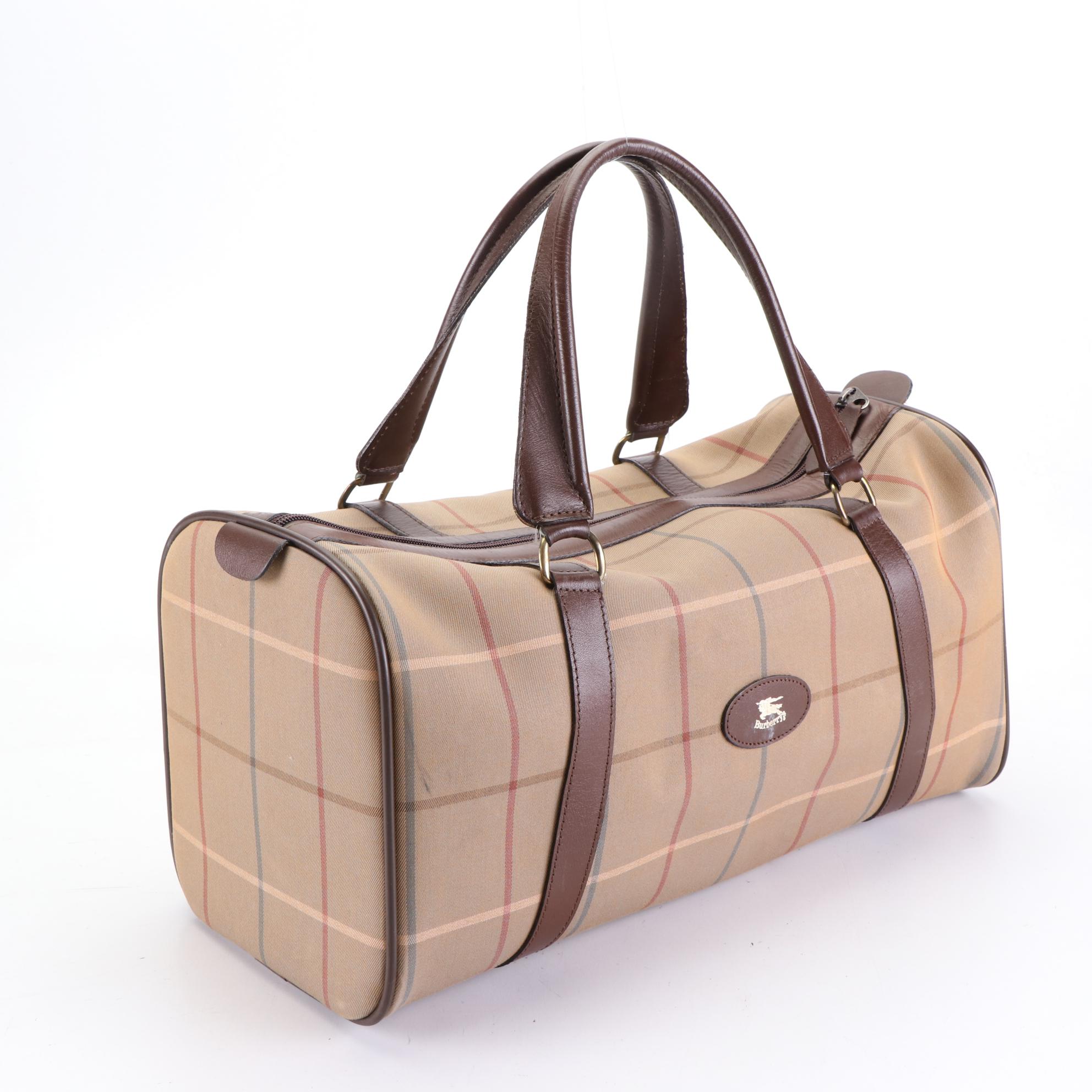 Burberrys Duffle Bag in Plaid with Leather Trim EBTH
