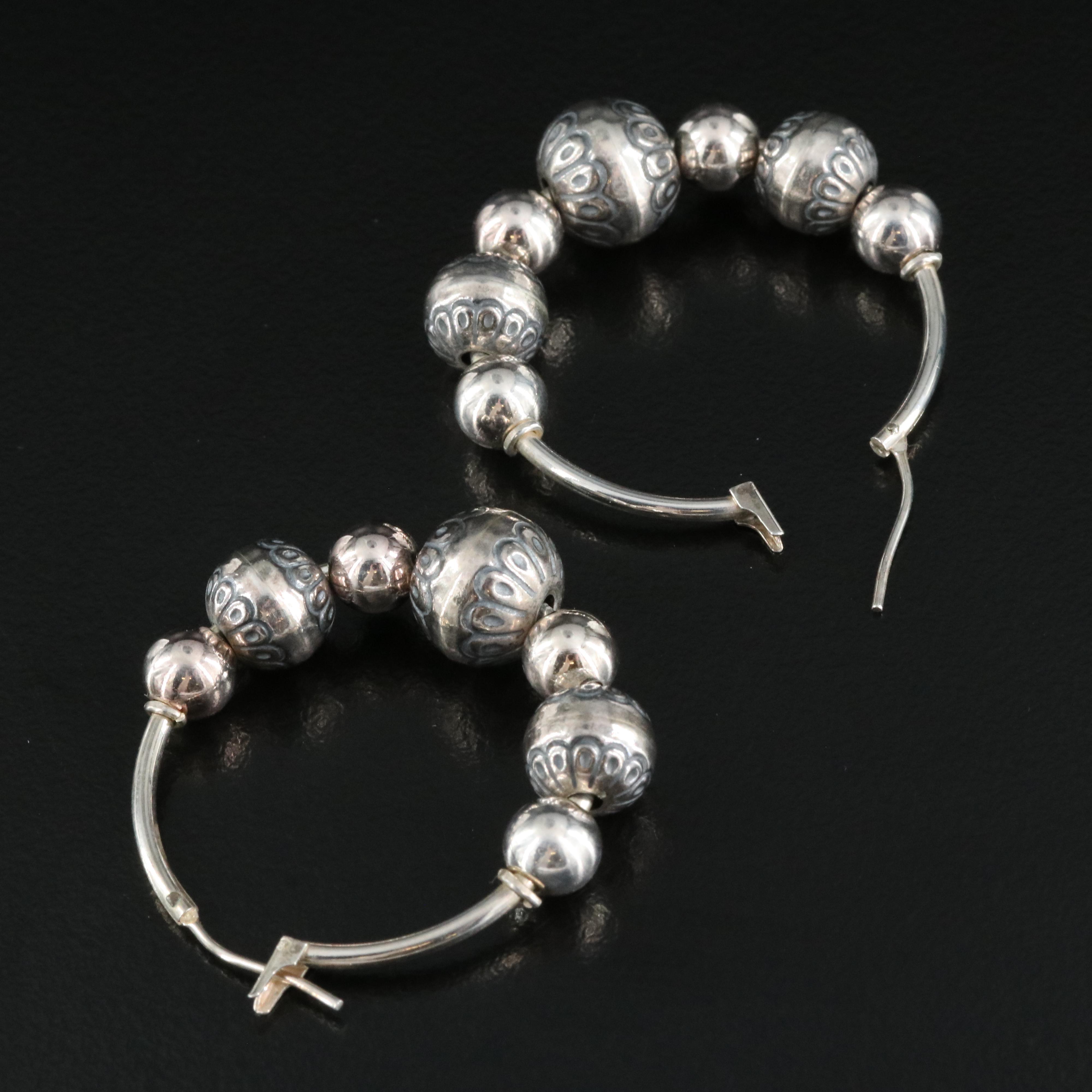Sterling Silver Beaded Hoops EBTH