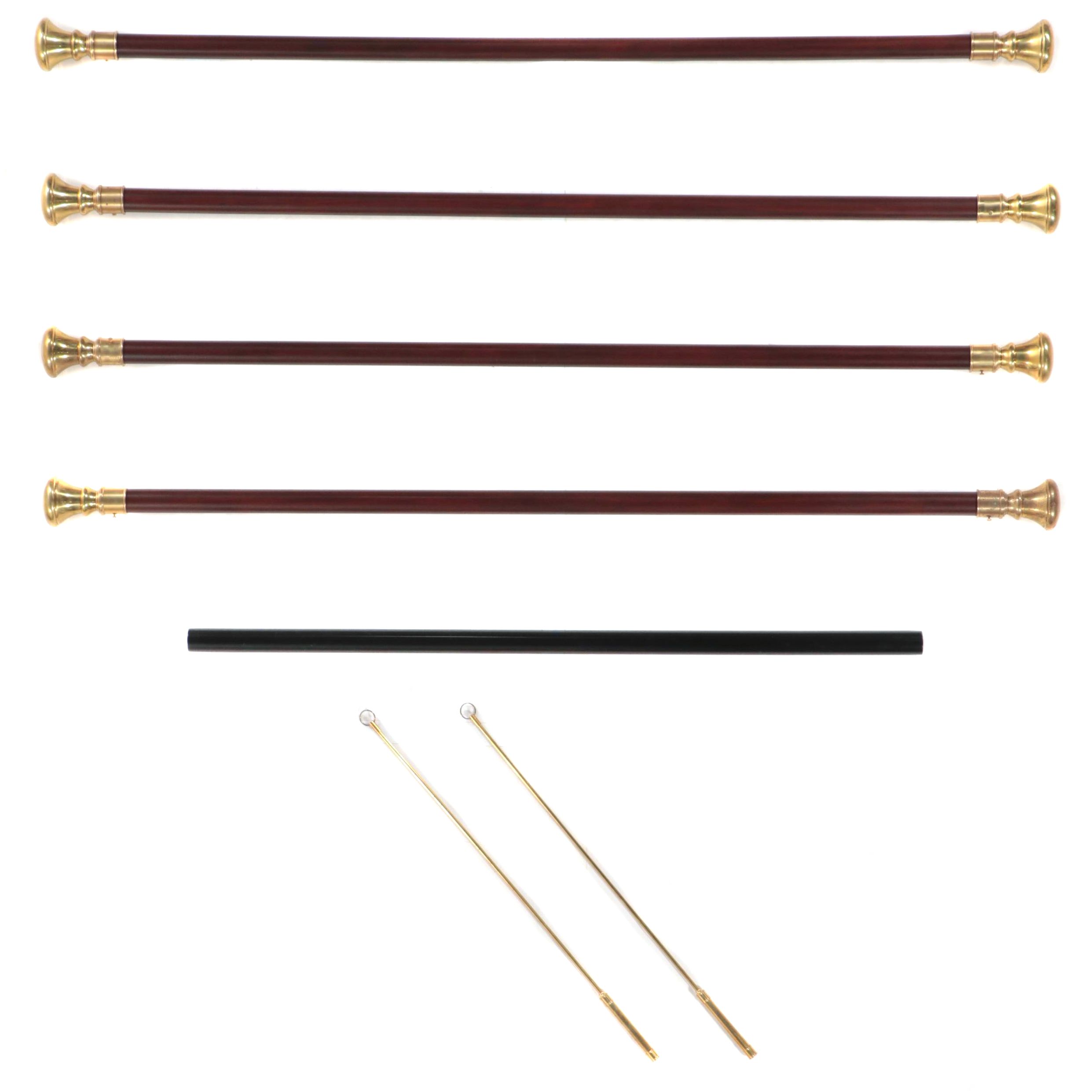 Ralph Lauren Home Mahogany Curtain Rods with Brass Finials and Drapery