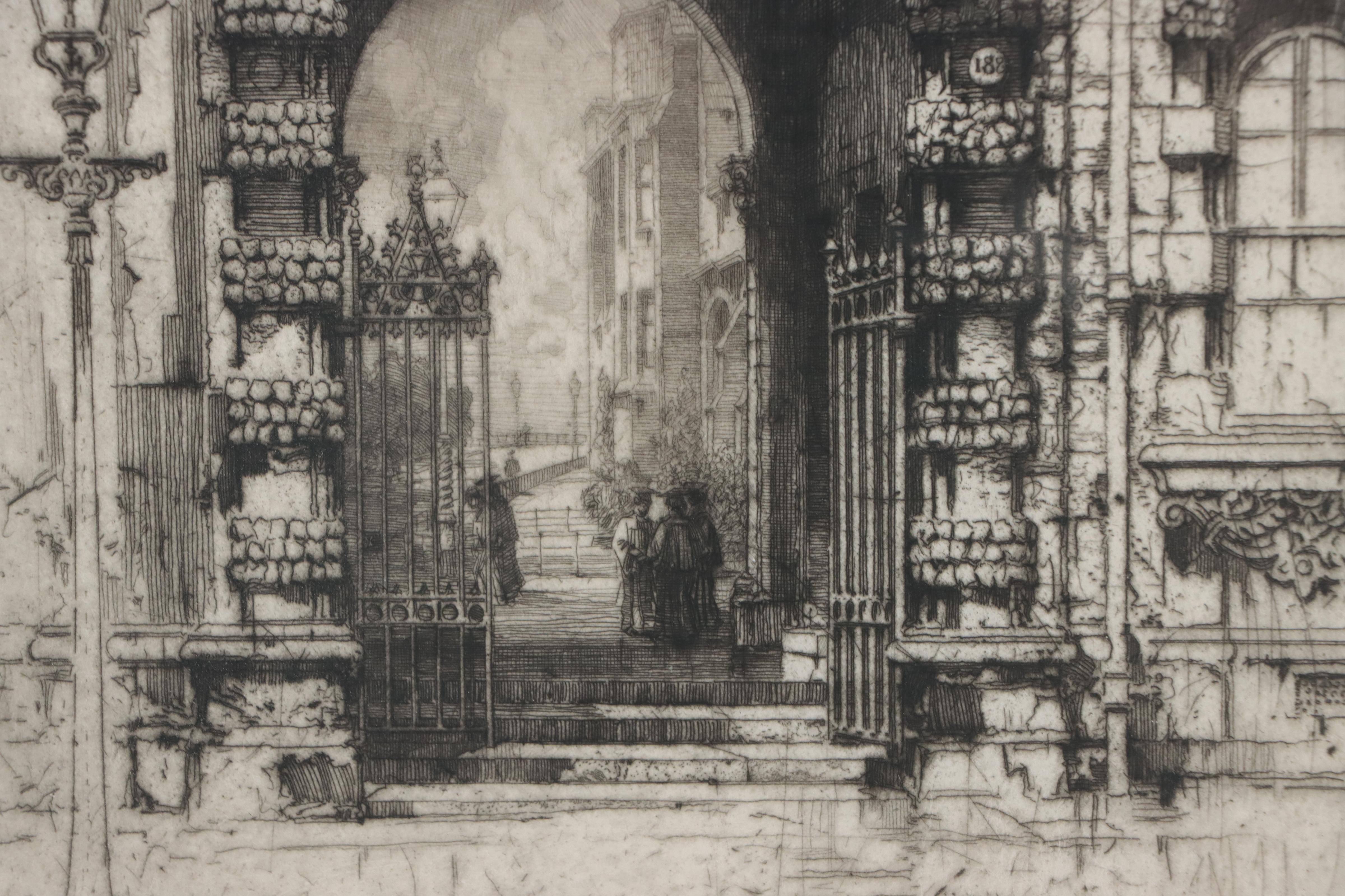 Hedley Fitton Etching "City Gate, Glasgow," Circa 1900 EBTH