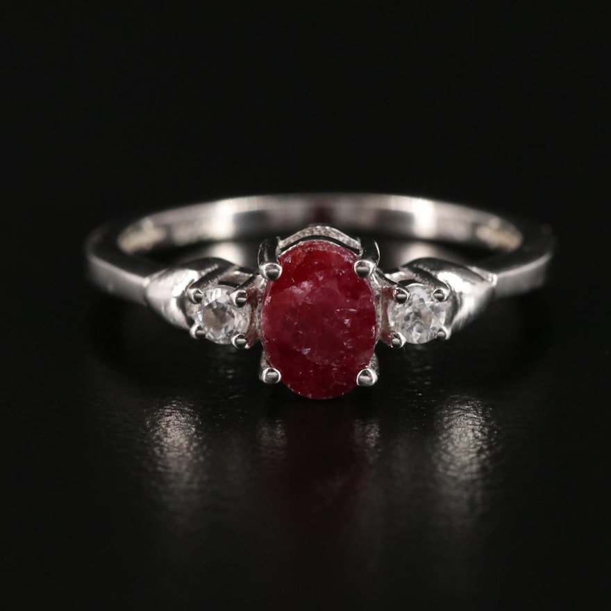 Sterling Ruby and White Topaz Ring