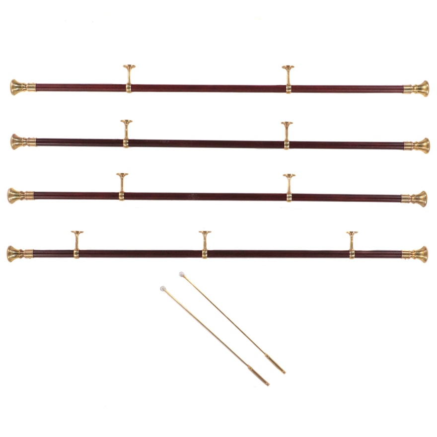 Ralph Lauren Home Mahogany Curtain Rods with Brass Finials and Brackets
