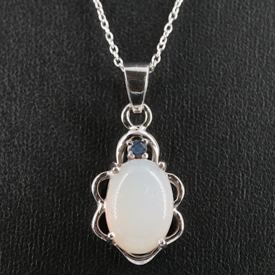 Sterling Moonstone and Sapphire Pendant Necklace