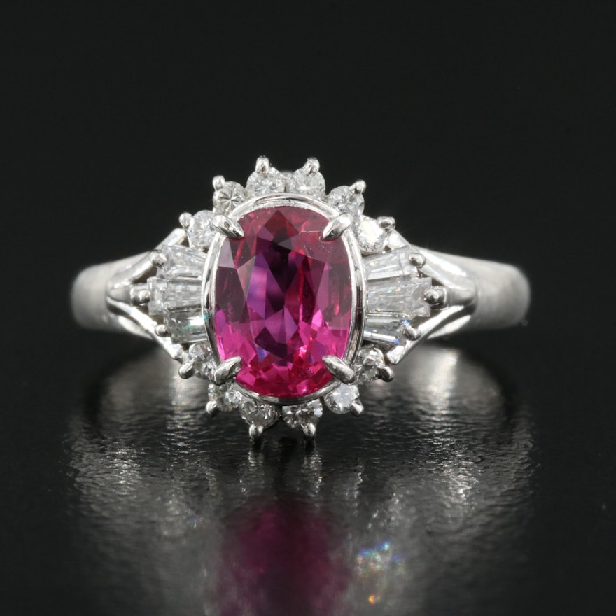 Platinum 1.11 CT Ruby and Diamond Ring with GIA Report