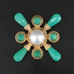 Stephen Dweck 18K Pearl, Chalcedony and Quartz Brooch with Granulation