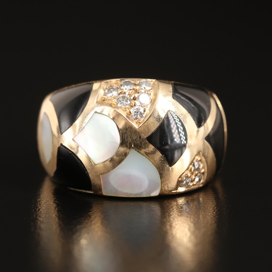 14K Mother-of-Pearl, Black Onyx and Diamond Scale Inlay Dome Ring