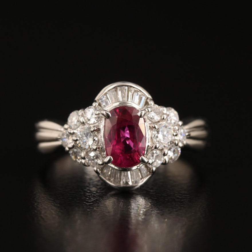 Platinum 1.09 CT Thai Ruby and Diamond Ring with GIA Report
