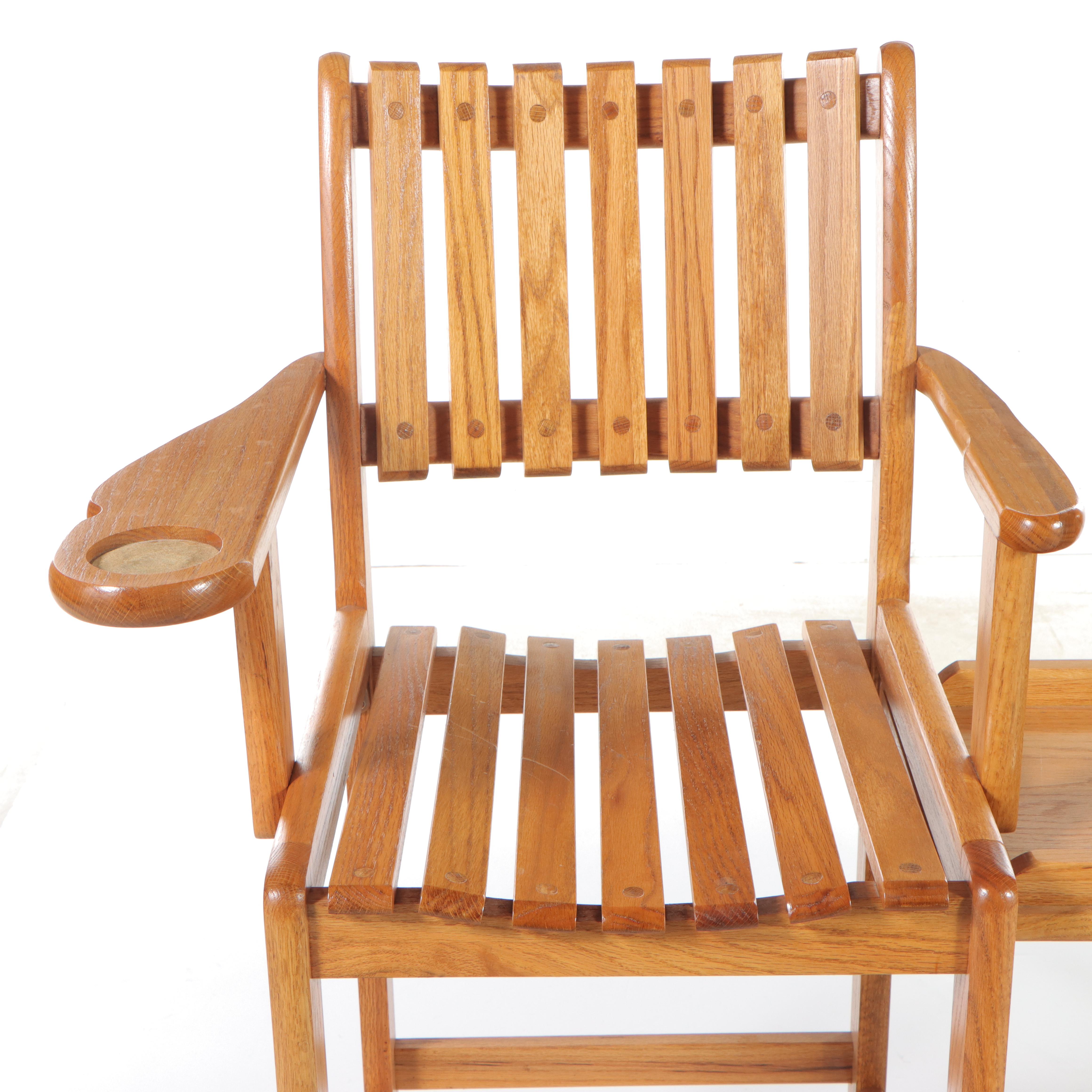 Slatted Oak HighTop Double Chair with Table Stretcher, Late 20th
