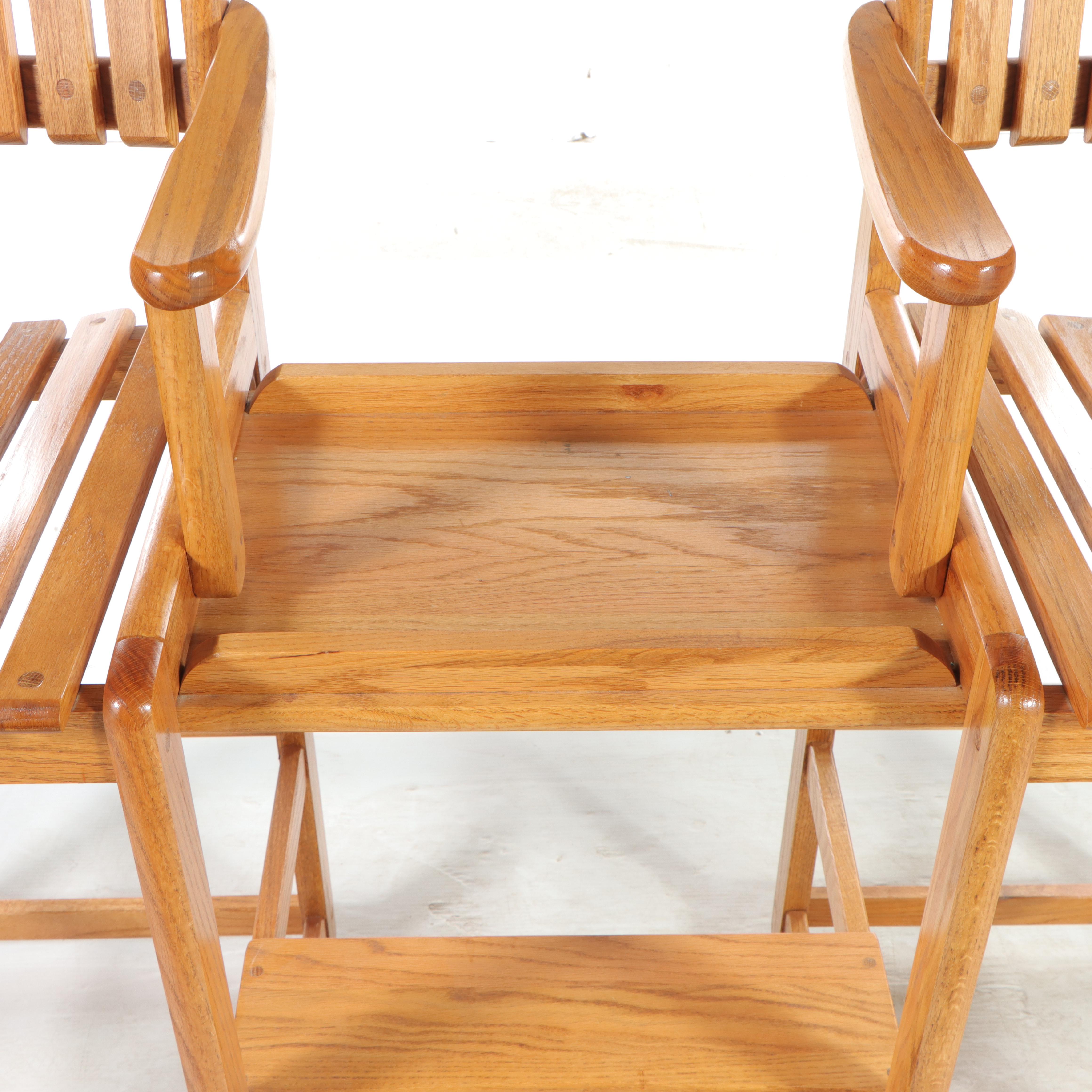 Slatted Oak HighTop Double Chair with Table Stretcher, Late 20th