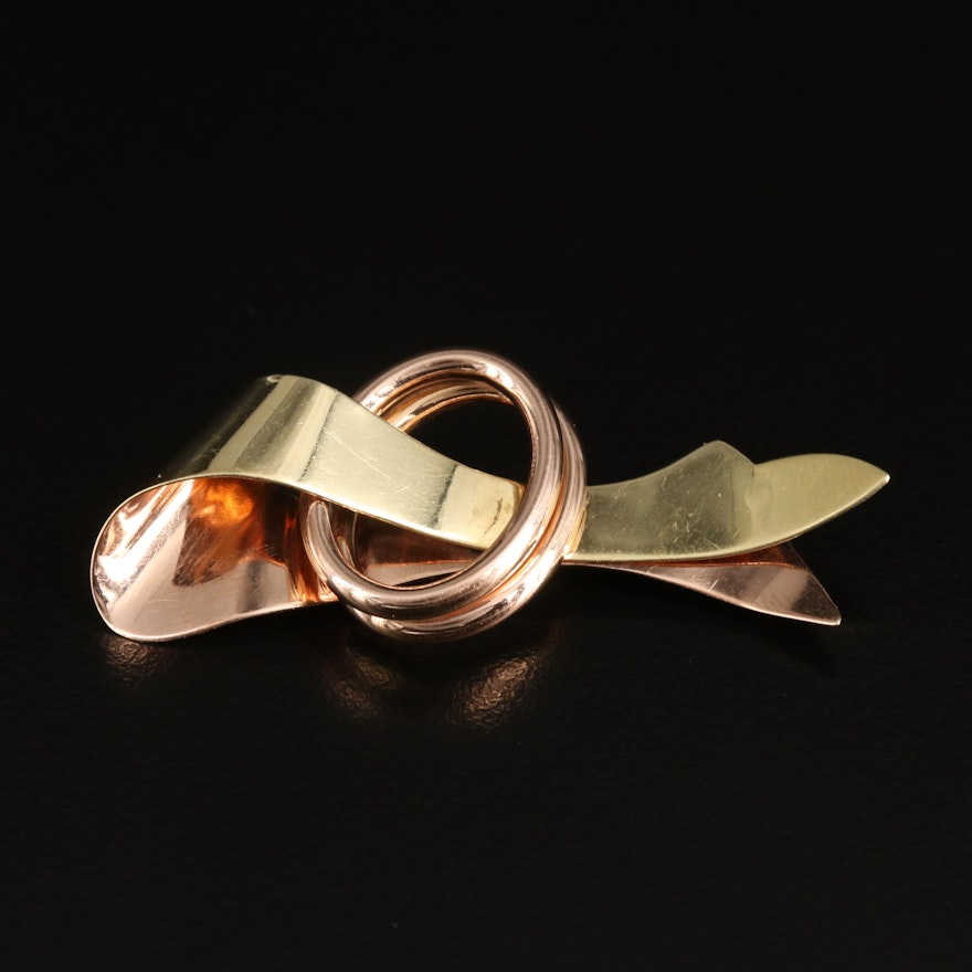 Retro Tiffany & Co. 14K Ribbon Brooch with Rose Gold Accents