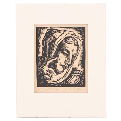 Bozena Sochor Linocut "Ave Maria," Mid-20th Century