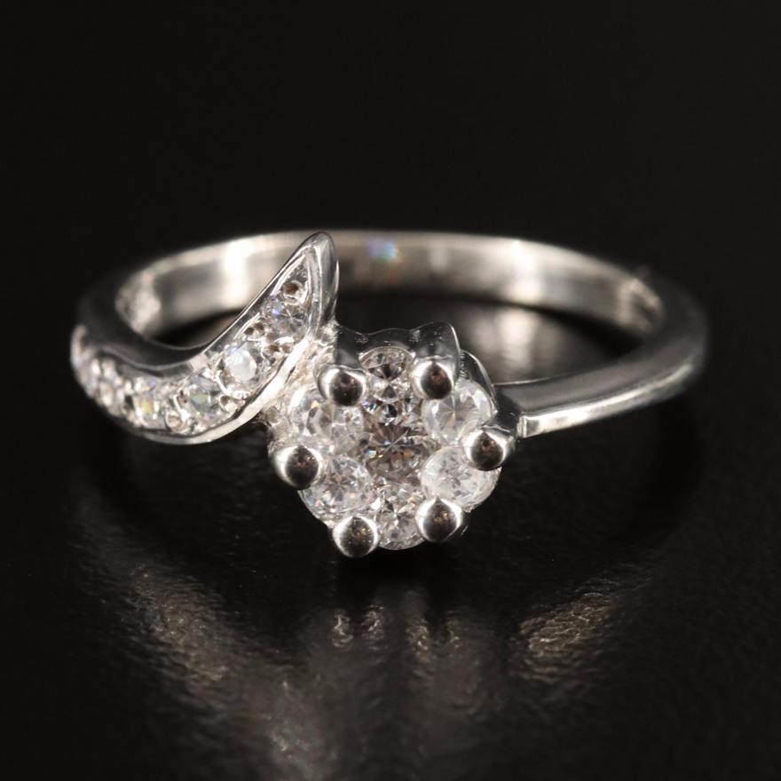 Sterling Silver and Cubic Zirconia Bypass Ring