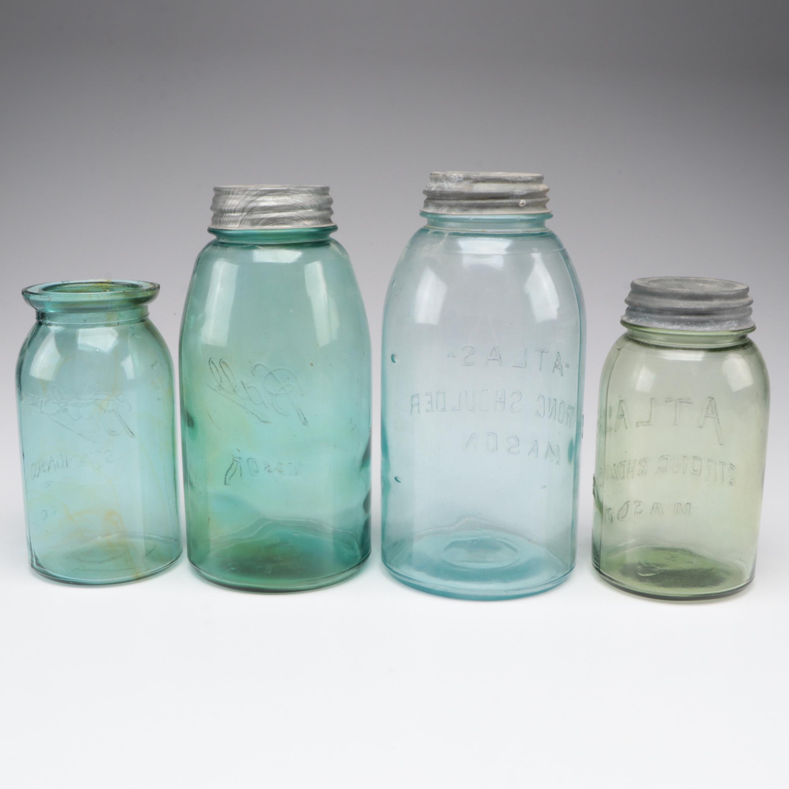 Mason, Ball and Atlas Glass Canning Jars, Early 20th Century EBTH