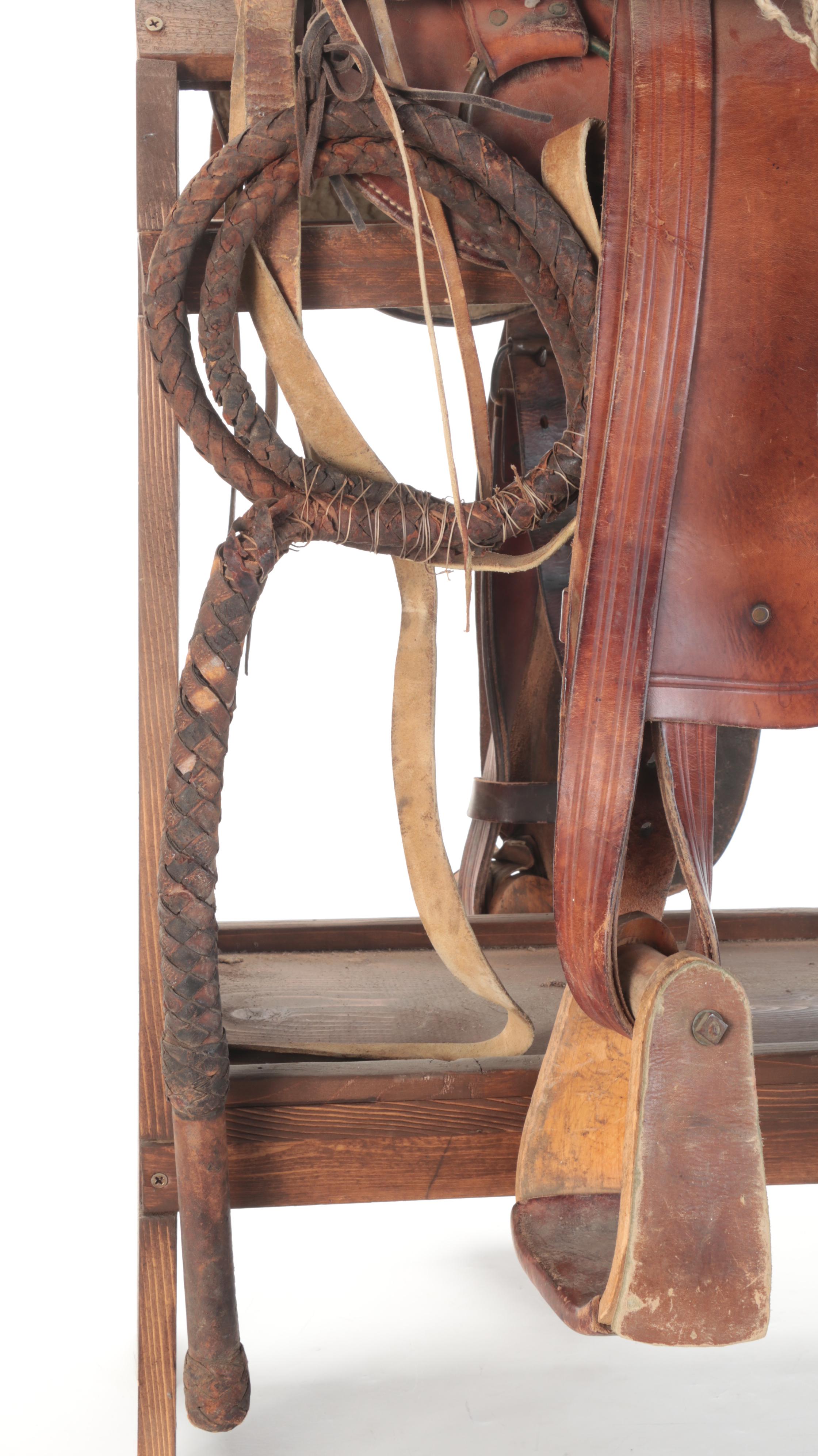 Leather Western All Purpose Saddle with Whip EBTH