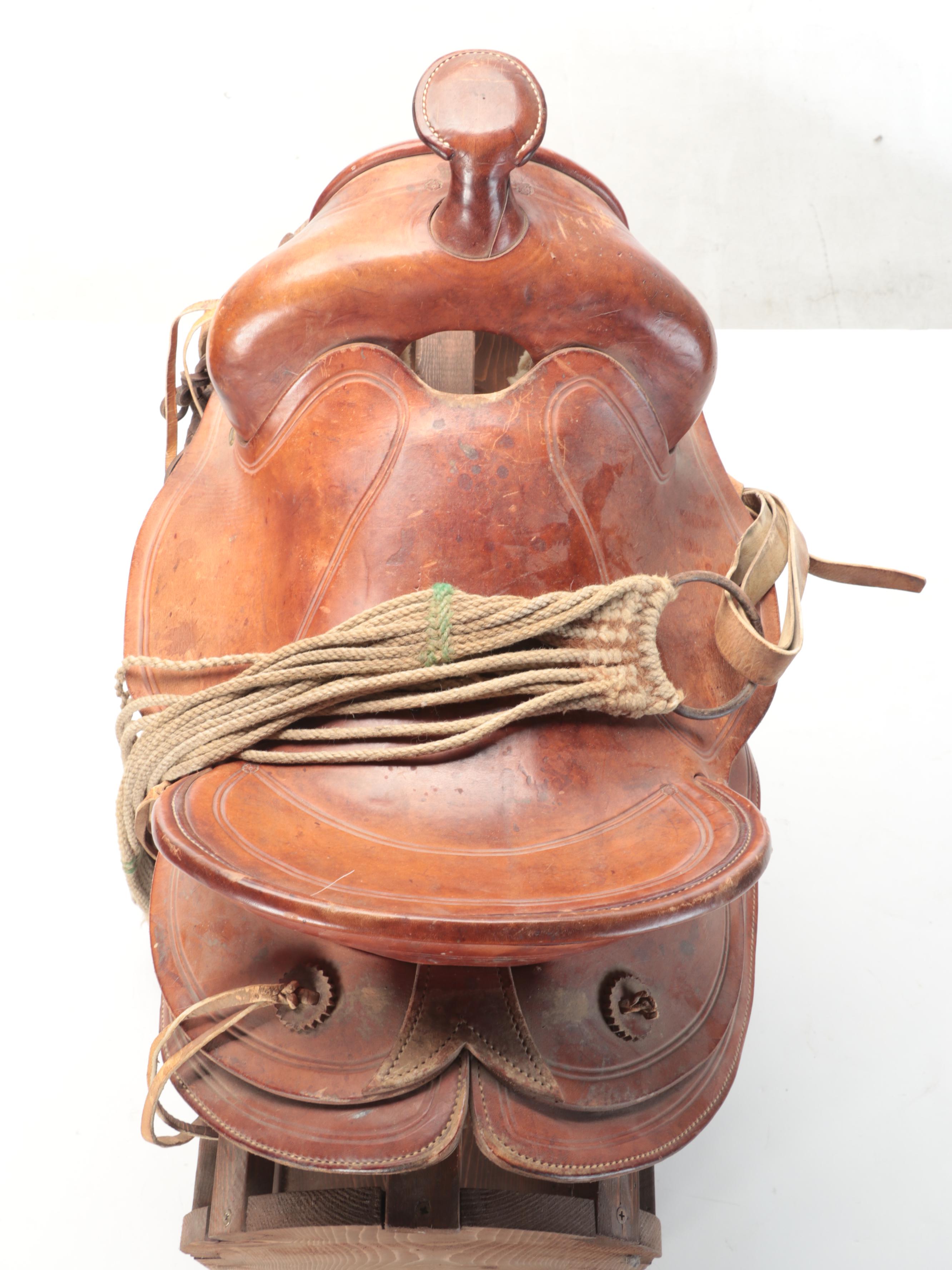 Leather Western All Purpose Saddle with Whip EBTH