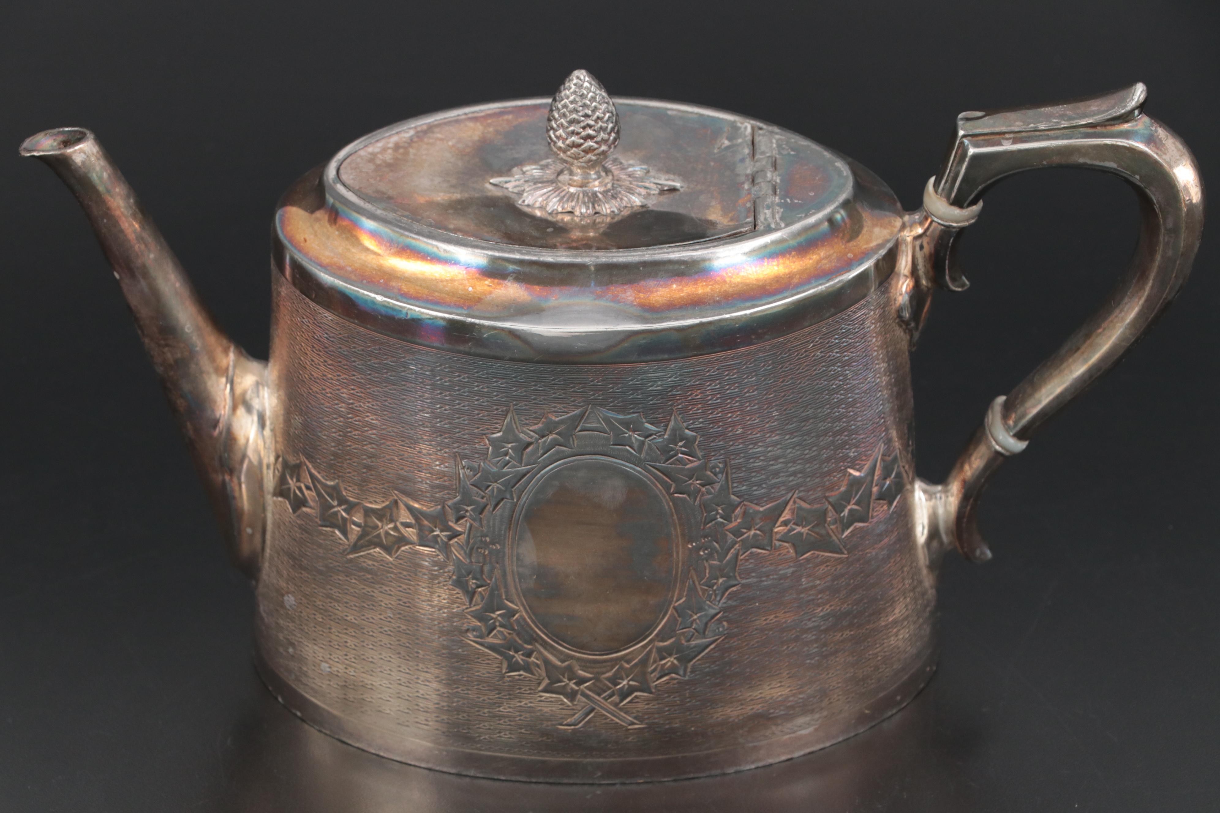 English Silver Plate Engraved Teapots, Late 19th Century EBTH